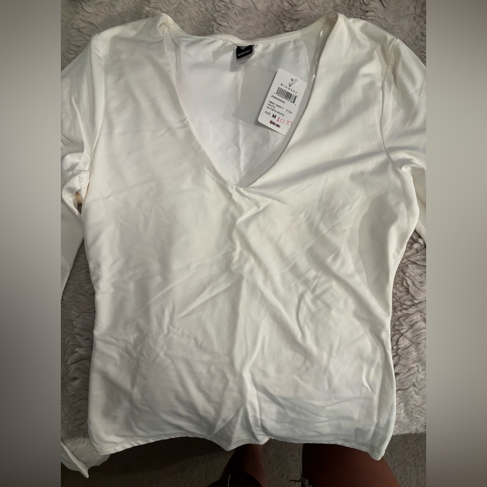 Windsor Classic White Long Sleeve V-Neck Top